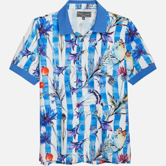 Paisley & Gray Men’s Blue Floral Slim Fit Stretch Collared Polo Shirt Size 2XL - Picture 1 of 10